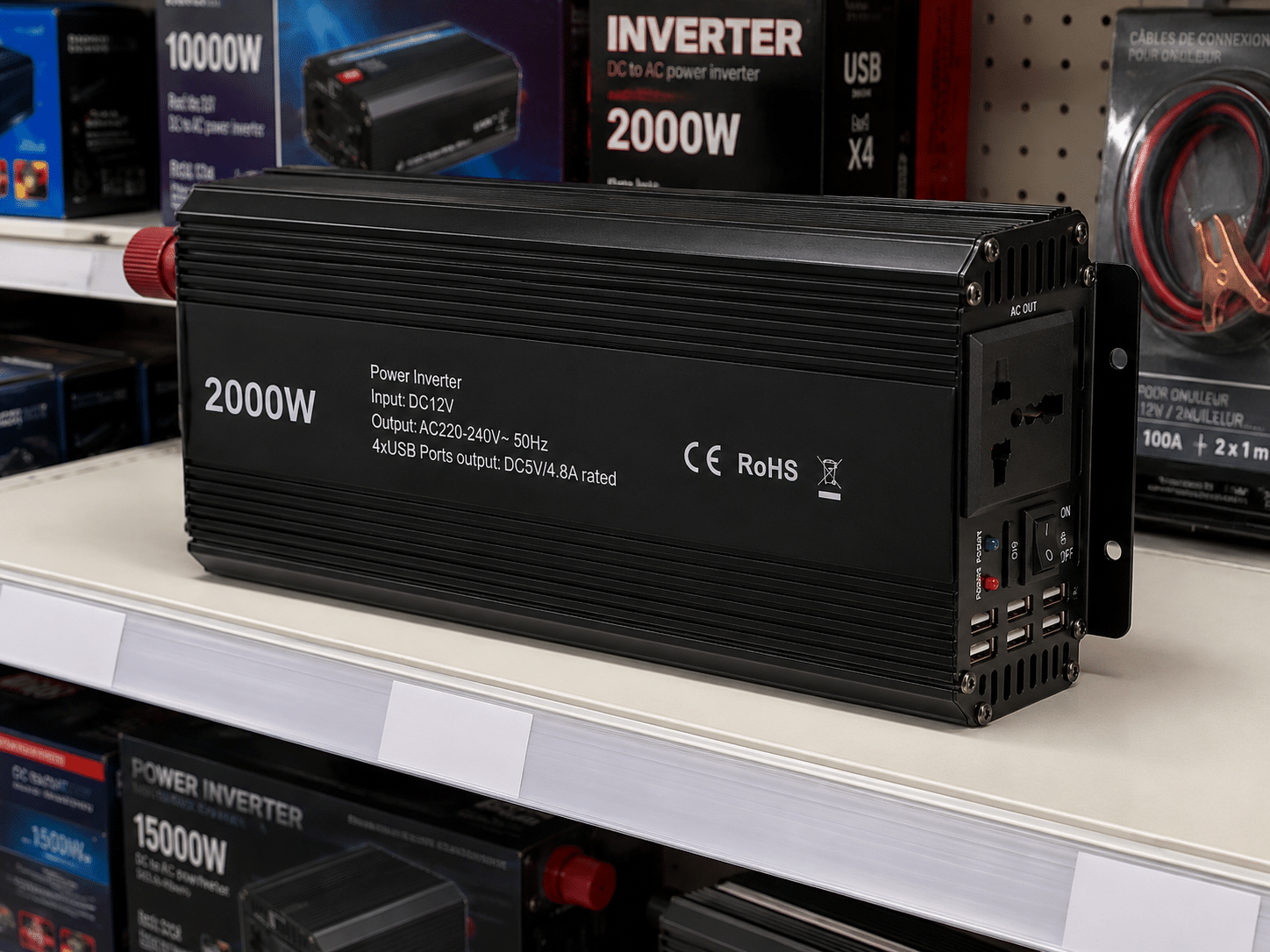 Onduleur 12 V 2000 W avec prise électrique et ports USB pour véhicule